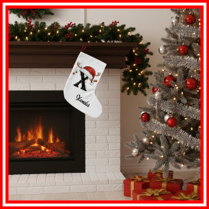 Meia De Natal Pequena Monograma Família Natal Antlers Santa Hat Pequeno