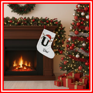 Meia De Natal Pequena Monograma Família Natal Antlers Santa Hat Pequeno