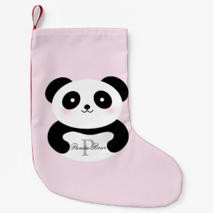 Meia De Natal Pequena Monograma feminino bonito do urso de panda do beb