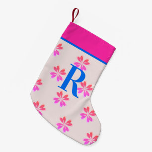 Meia De Natal Pequena Monograma Flor Rosa Quente