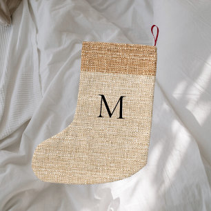 Meia De Natal Pequena Monograma moderno de burlap de bege
