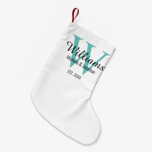 Meia De Natal Pequena Monograma Personalizado Novo Verde Teal