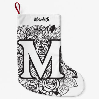 Meia De Natal Pequena Monograma Personalizado Personalizado com Flora Pr