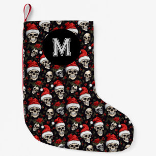 Meia De Natal Pequena Monograma Santa Crânio Xmas Gótico 