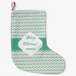 Meia De Natal Pequena Monograma Verde de Árvore de Natal Feliz