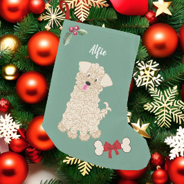 Meia De Natal Pequena Monograma Verde de Cachorro Maltipoo Bonito