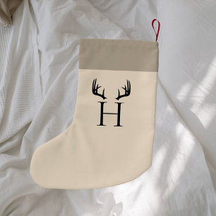 Meia De Natal Pequena Monogramas modernos Beige