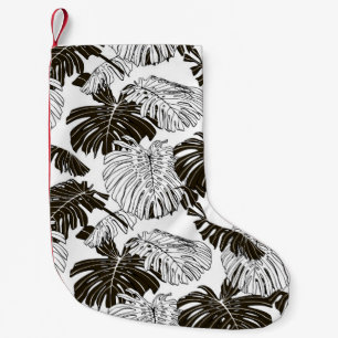 Meia De Natal Pequena Monstera Monocromo: Branco-Preto Sem Vista.