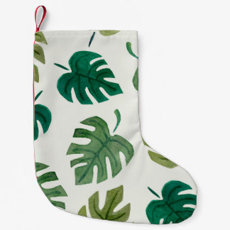 Meia De Natal Pequena Monstera Watercolor: Textura Verde Sem Costura.