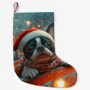 Meia De Natal Pequena Montanha Russa de Cachorro Boston Terrier Natal
