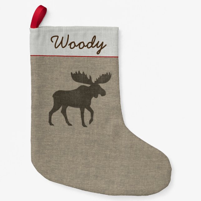 Meia De Natal Pequena Moose Silhouette Country Wildlife Personalizada (Frente)