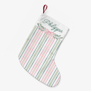 Meia De Natal Pequena Morangos Arco Listras Natal em Aquarela Rosa