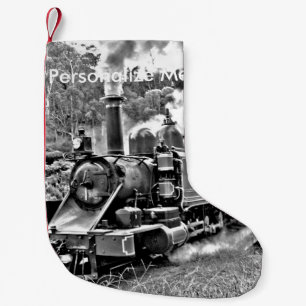 Meia De Natal Pequena Motor preto e branco do trem do vapor do vintage
