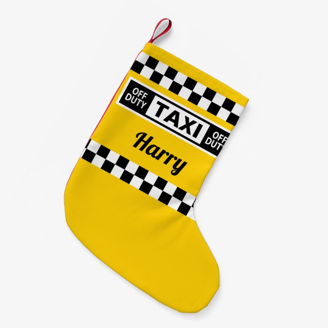 Meia De Natal Pequena Motorista de táxi amarelo de Nova York desligado (Frente (Pendurada))