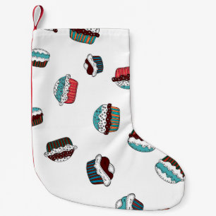 Meia De Natal Pequena Muffin. Cupcake de aniversário feliz em branco