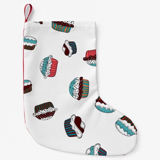 Meia De Natal Pequena Muffin. Cupcake de aniversário feliz em branco (Frente)