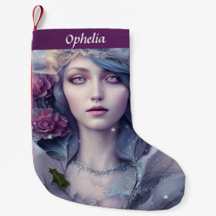Meia De Natal Pequena Mulher da Floral e Neve de inverno Personalizada