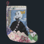 Meia De Natal Pequena Mulher Elegante Azul Vestido Floral Chique<br><div class="desc">Um rico tema da era vitoriana,  uma colagem que inclui a ilustração de moda de George Barbier dos anos 1920,  e colada junto com imagens vitorianas,  incluindo flores,  borboletas,  a Torre Eiffel e um fundo de William Morris.</div>