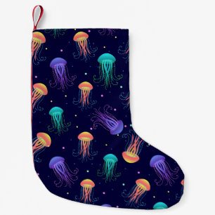Meia De Natal Pequena Mundo de águas-vivas submarinas: padrão brilhante.