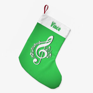 Meia De Natal Pequena Música G Clef Personalizado Nome Verde