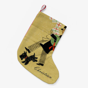 Meia De Natal Pequena Natais vintages Terrier Dog E Man Personalizados