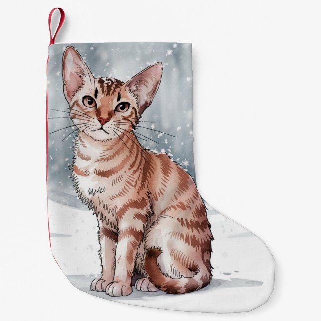 Meia De Natal Pequena Natal Abyssinian Cat Stocks (Frente)