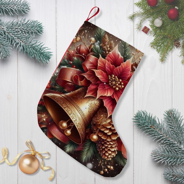 Meia De Natal Pequena Natal Bell & Poinsettia (Criador carregado)