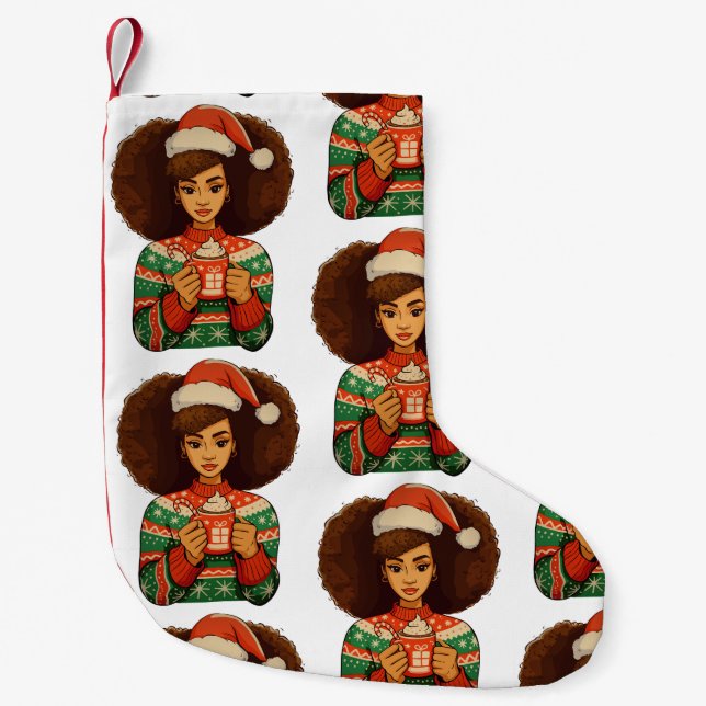 Meia De Natal Pequena Natal Black Afro Girl Xmas Santa Hat African (Frente)
