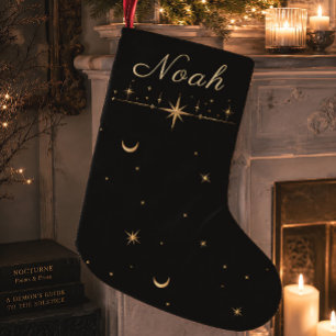Meia De Natal Pequena Natal Celestial Lua Estrelas Preto Dourado