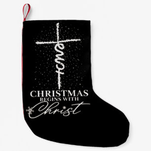 Meia De Natal Pequena Natal Comece com Jesus Cristo Cruz Cristã 