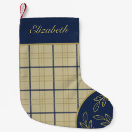 Meia De Natal Pequena Natal de Folhagem Dourada do Marinho Clássico Beig