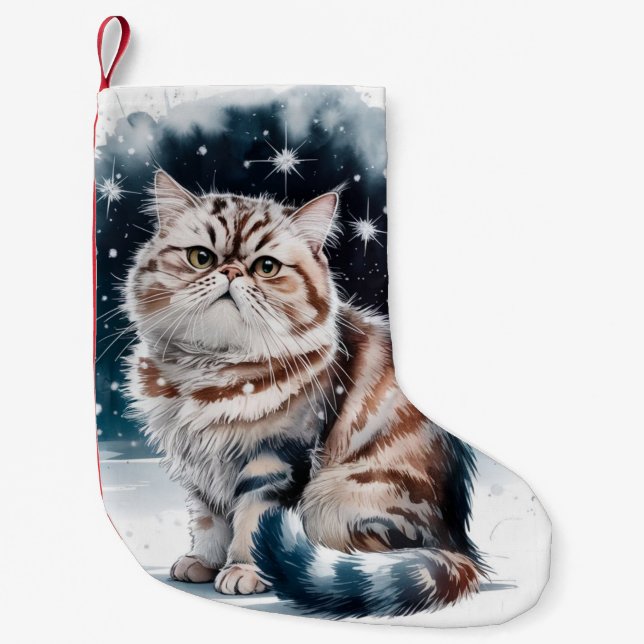 Meia De Natal Pequena Natal de Gato Persa - Parada (Frente)