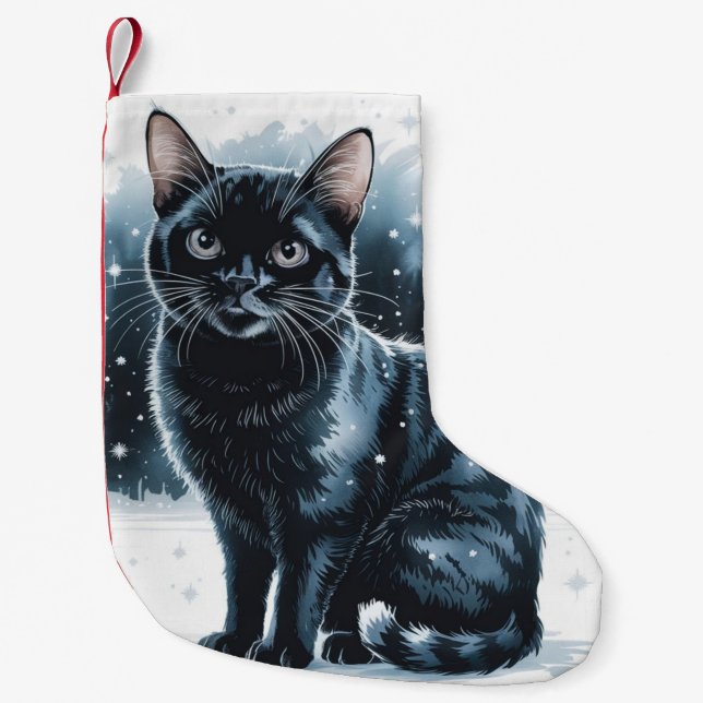 Meia De Natal Pequena Natal de Gato Preto - Parada (Frente)