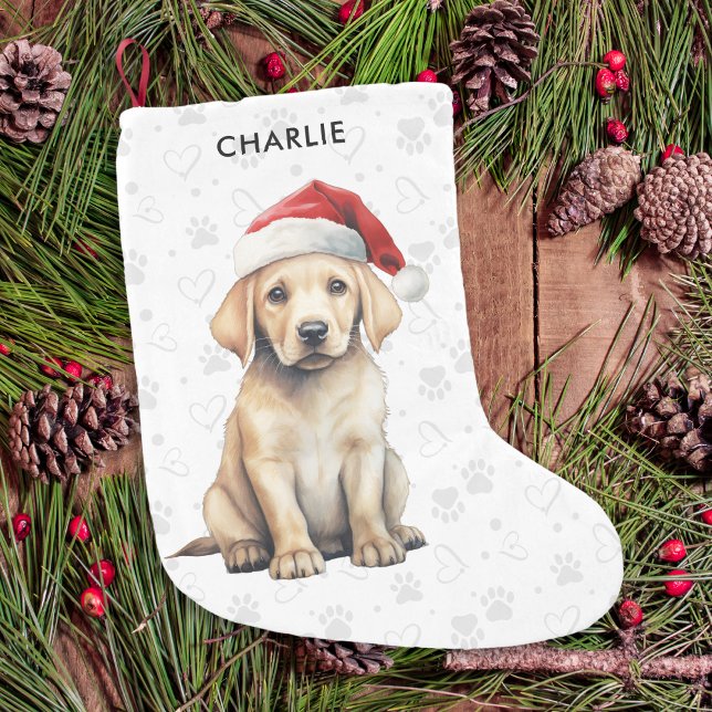 Meia De Natal Pequena Natal do Cão Personalizado do Labrador Amarelo (Criador carregado)