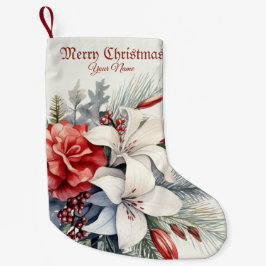 Meia De Natal Pequena Natal Flores Brancas Vermelhas Férias Elegante