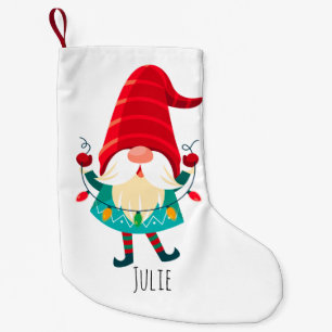 Meia De Natal Pequena Natal Gnomo segurando luzes de Natal