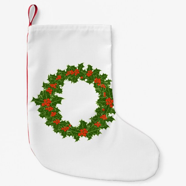 Meia De Natal Pequena Natal Holly Wreath (Frente)