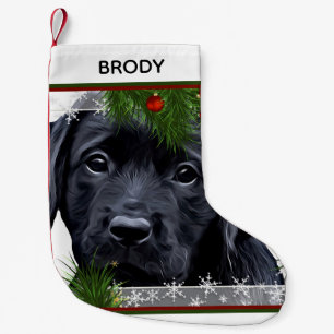Meia De Natal Pequena Natal no laboratório preto - Cachorro giro bonito