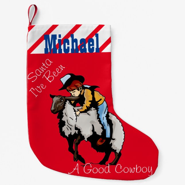 Meia De Natal Pequena Natal Ocidental estocando Cowboy Mutton Buster (Frente)