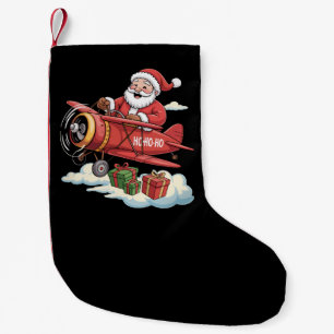 Meia De Natal Pequena Natal Papai Noel Piloto Voando Avião Presente