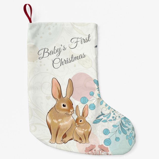 Meia De Natal Pequena Natal personalizado de 1rua do bebê de Bunnies (Frente)
