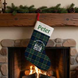 Meia De Natal Pequena Natal Personalizado em Cabana com Tartan de Famíli