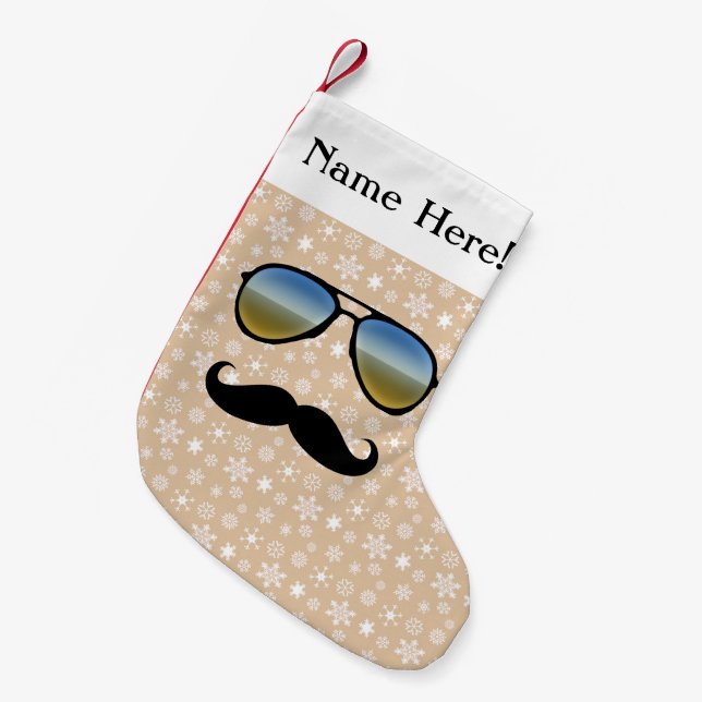 Meia De Natal Pequena Natal personalizado engraçado dos vidros do bigode (Frente (Pendurada))