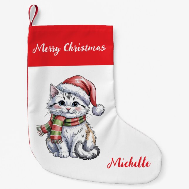 Meia De Natal Pequena Natal Personalizado Gatinho Fofo Festa de Natal    (Frente)