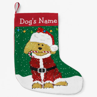 Meia De Natal Pequena Natal personalizado Goldendoodle Papai Noel