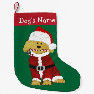 Meia De Natal Pequena Natal personalizado Goldendoodle Papai Noel