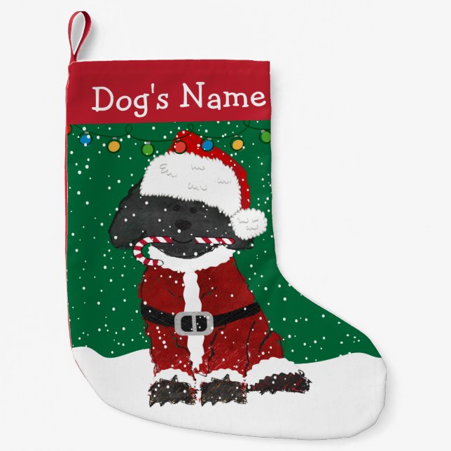 Meia De Natal Pequena Natal personalizado Labradoodle Papai Noel (Frente)
