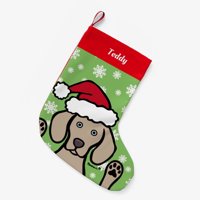 Meia De Natal Pequena Natal personalizado Papai Noel de Weimaraner (Frente (Pendurada))