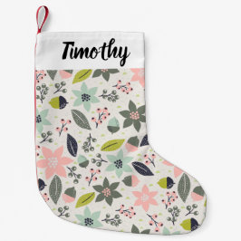 Meia De Natal Pequena Natal Poinsettia Acorns Cinza Aqua Verde limão