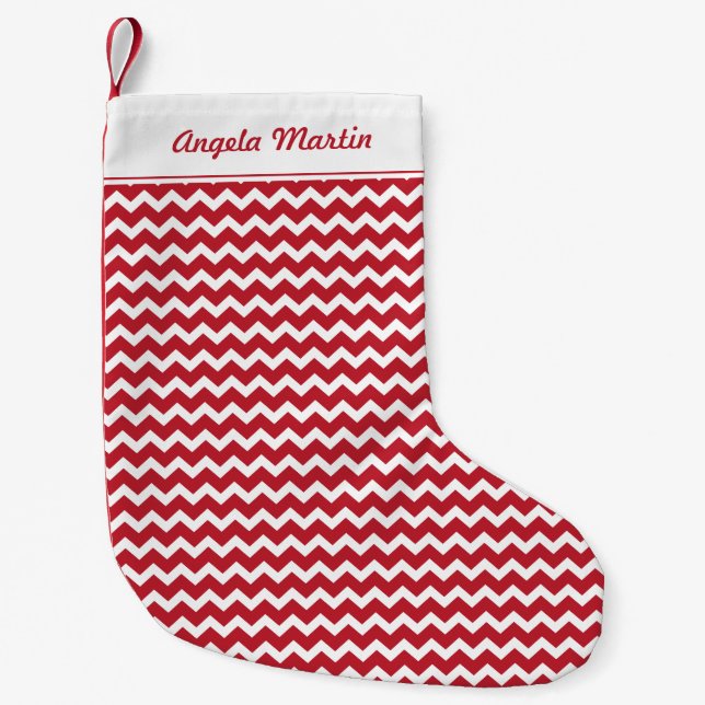 Meia De Natal Pequena Natal Red Chevron Personalizado (Frente)